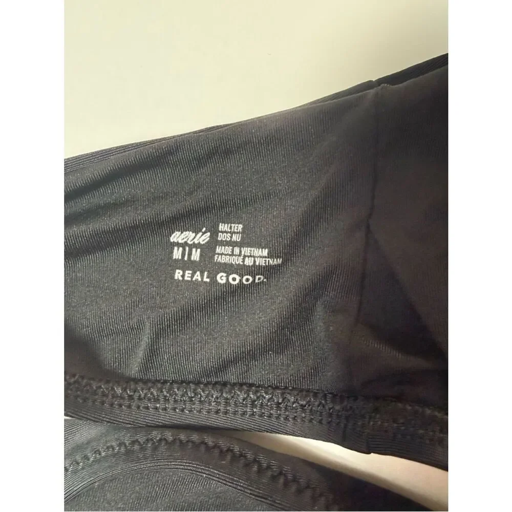 Aerie NWT Black Crossover Halter Bikini Top Size M
